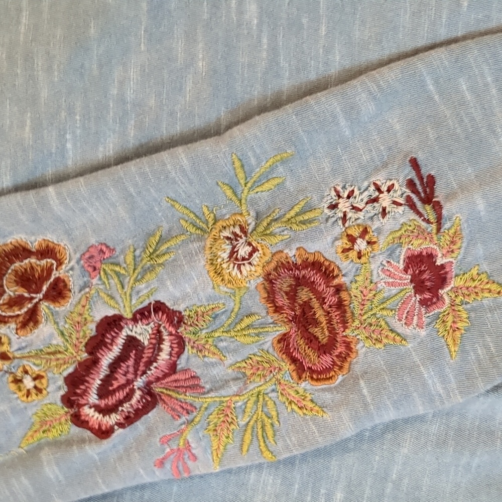 Sundance Teal Long Sleeve Embroidered Henley - Picture 4 of 8